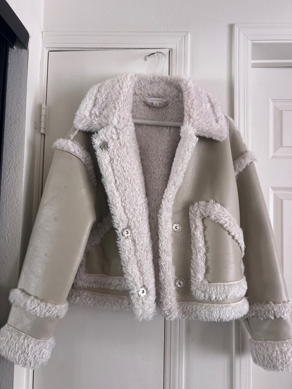 Topshop Soft Plush Faux Shearling Jacket in Pale Pink